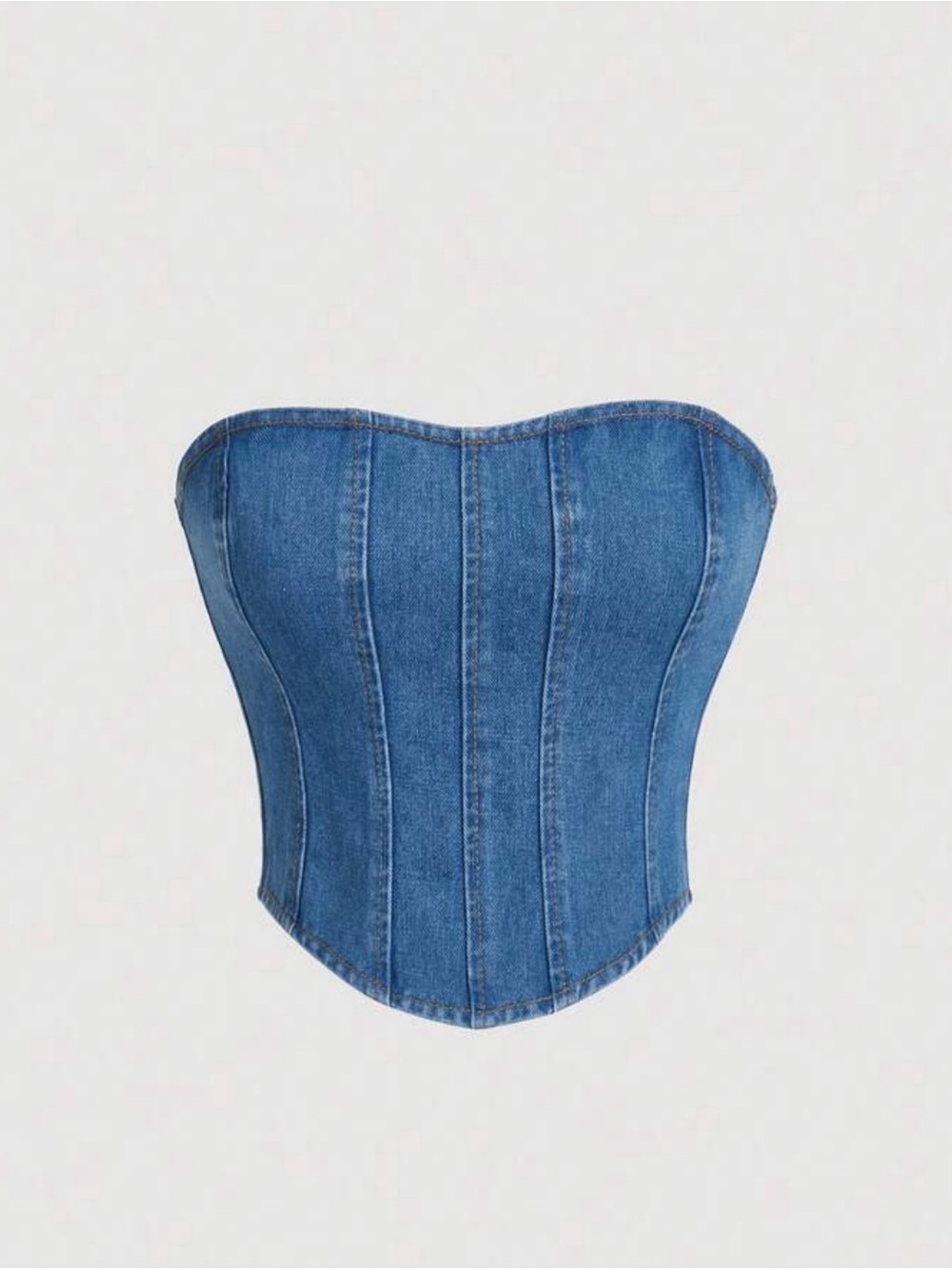 Denim Strapless Corset Top - Blue